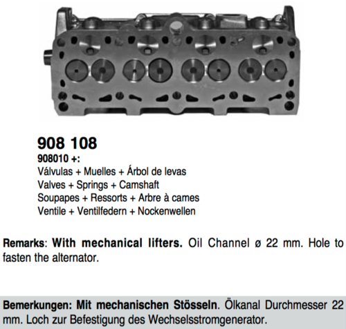 Zylinderkopf komplett NEU AUDI, VW 1.6 Diesel 908108